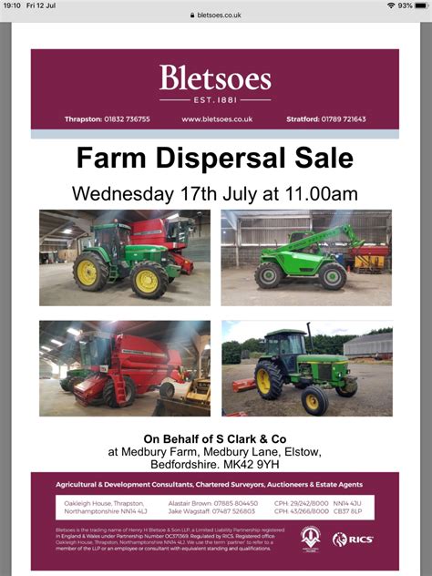 PE6 7TT On behalf of Messes T & N Herbert (Due to them relinquishing the farm tenancy) Auctioneers Blesses, Fill & Sign Online, Print, Email, Fax, or Download. . Bletsoes farm dispersal sales 2022